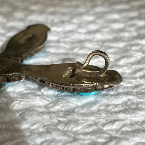 Large N Dishta Zuni Turquoise Cross Pendant Sterling Silver Inlay Navajo NM Vtg - Picture 11 of 15